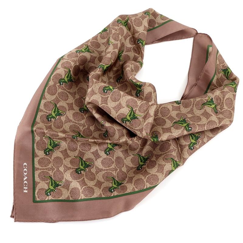 COACH（コーチ） レキシープリント シルク バンダナ 絹100％ ブラウン
