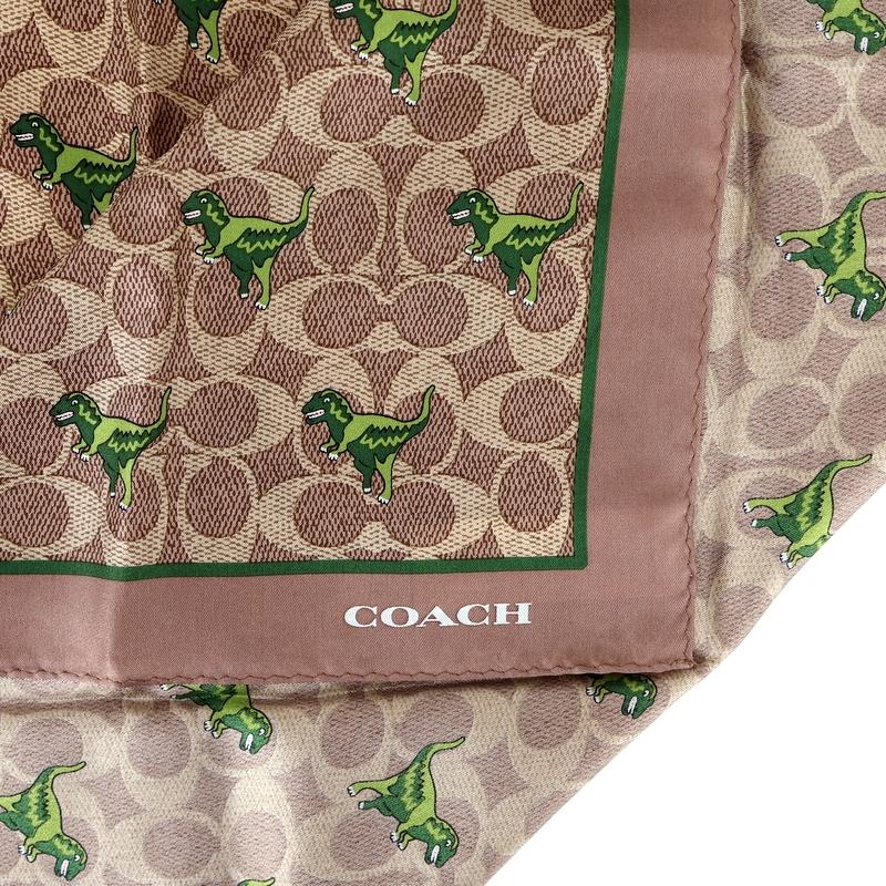 COACH（コーチ） レキシープリント シルク バンダナ 絹100％ ブラウン
