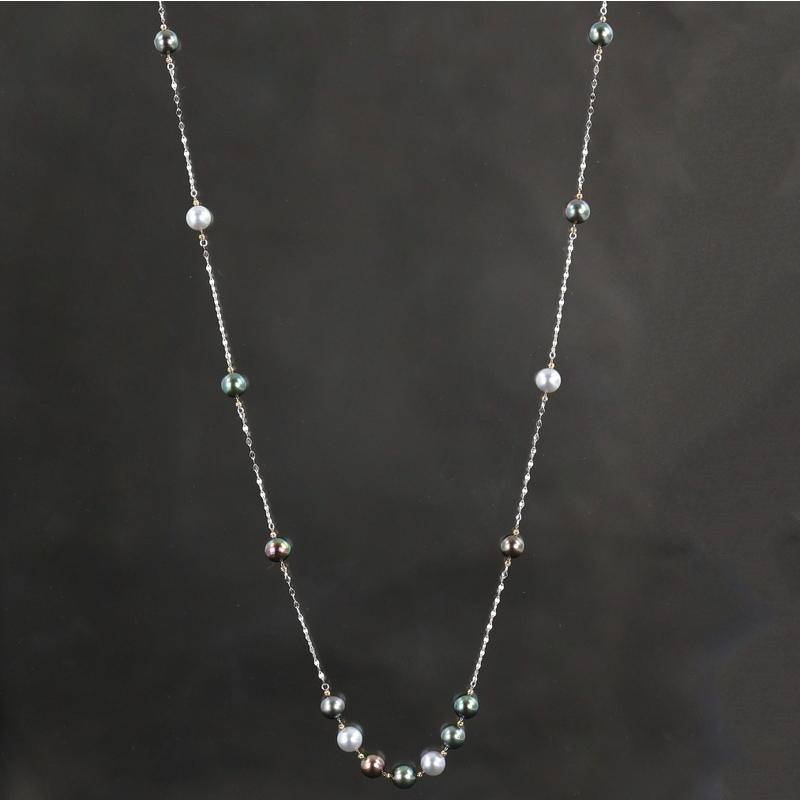 パールネックレス ステーションデザイン 76cm 真珠 7.5〜7.8mm マルチ