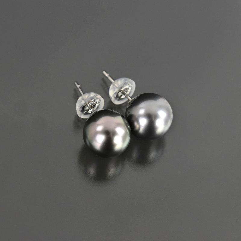 ブラックパール ピアス 黒真珠 約9.3mm 両耳用 一粒 プラチナ パール 