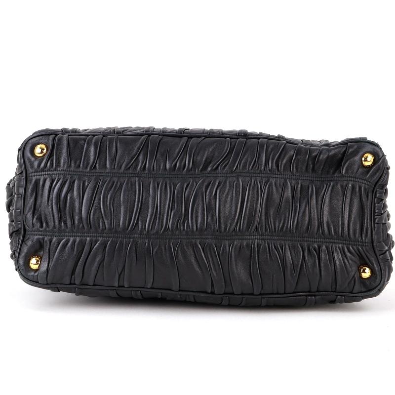 PRADA ブラック レザー トートバッグ PRADA（プラダ） バッグ レディース ギャザードレザー トートバッグ