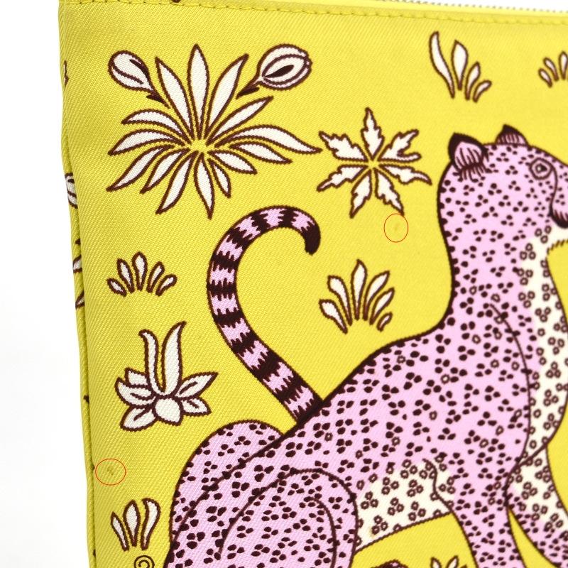 HERMES エルメス シルキーポケットポーチ イエロー ヒョウ
