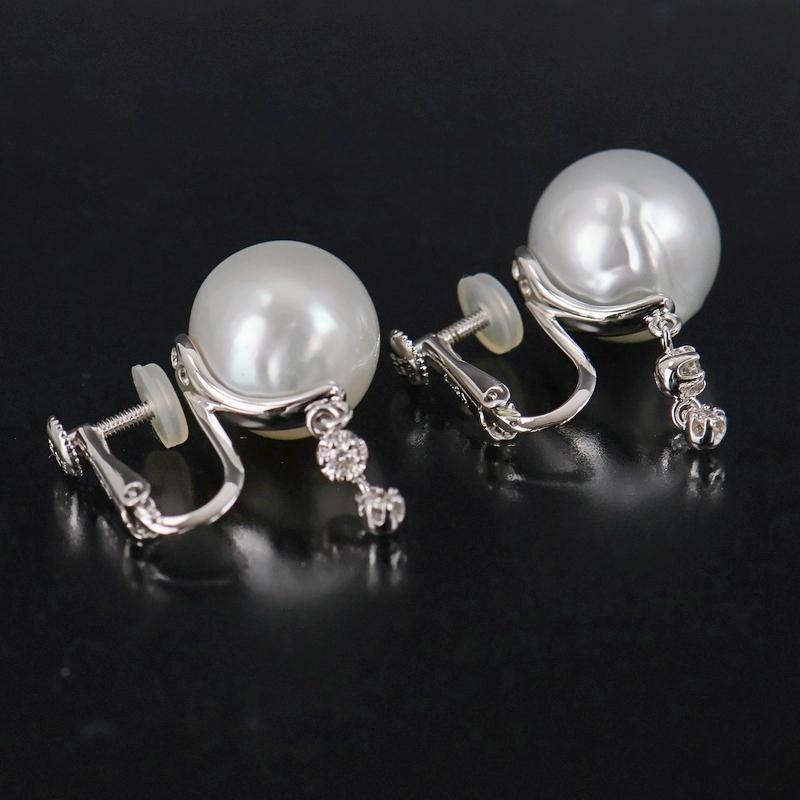 イヤリング バロックパール 約12.0~12.8mm ホワイト系 K18WG ダイヤ