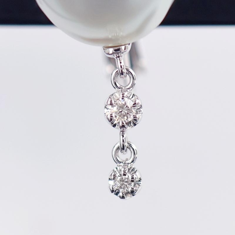 イヤリング バロックパール 約12.0~12.8mm ホワイト系 K18WG ダイヤ