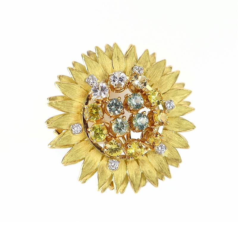 池田啓子 ブローチ ひまわり 2WAY ペンダントトップ K18YG Pt900