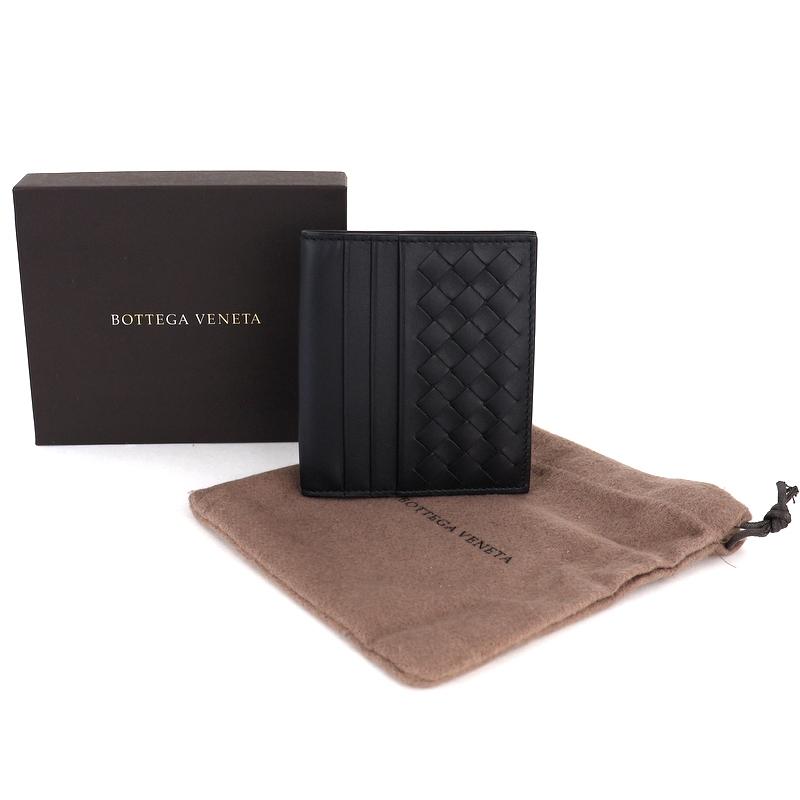 【未使用】ボッテガヴェネタ メンズ イントレチャート ブラック 二つ折り財布 ブラックイントレチャート 二つ折りウォレット| Bottega Veneta