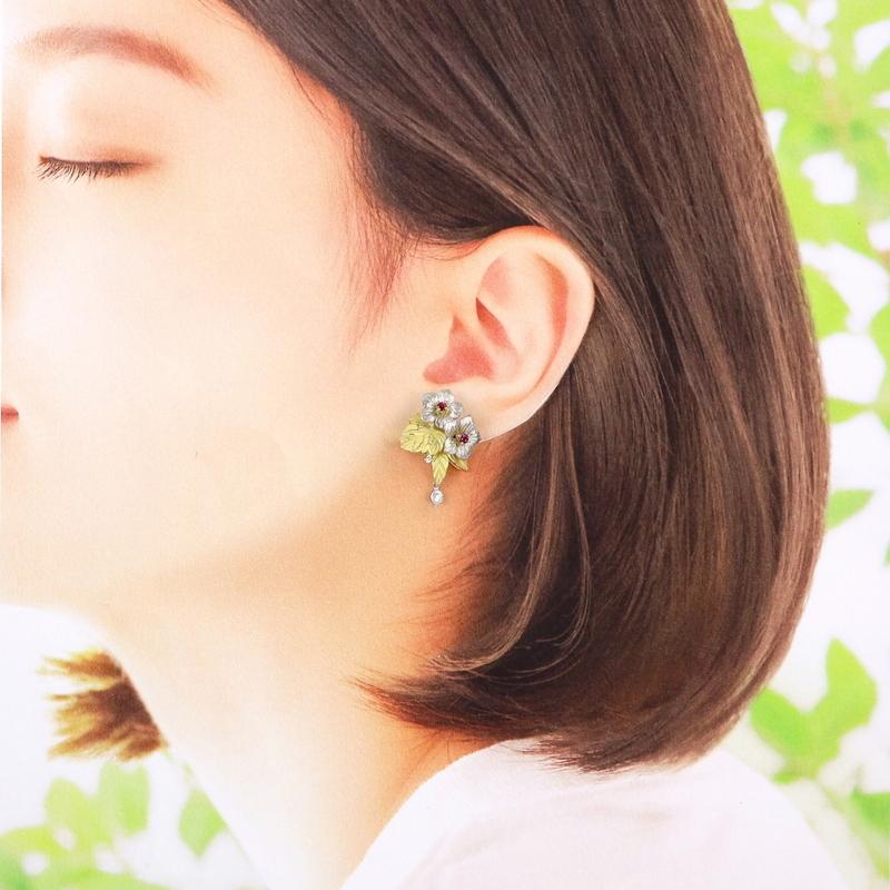 石川暢子 asTime イヤリング K18YG×Pt900 ダイヤ ルビー イエロー 