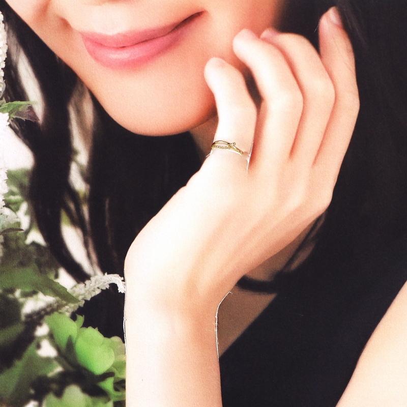 指輪 レディース 18金 ピンキーリング 4号 1.0g ダイヤ K18YG イエロー