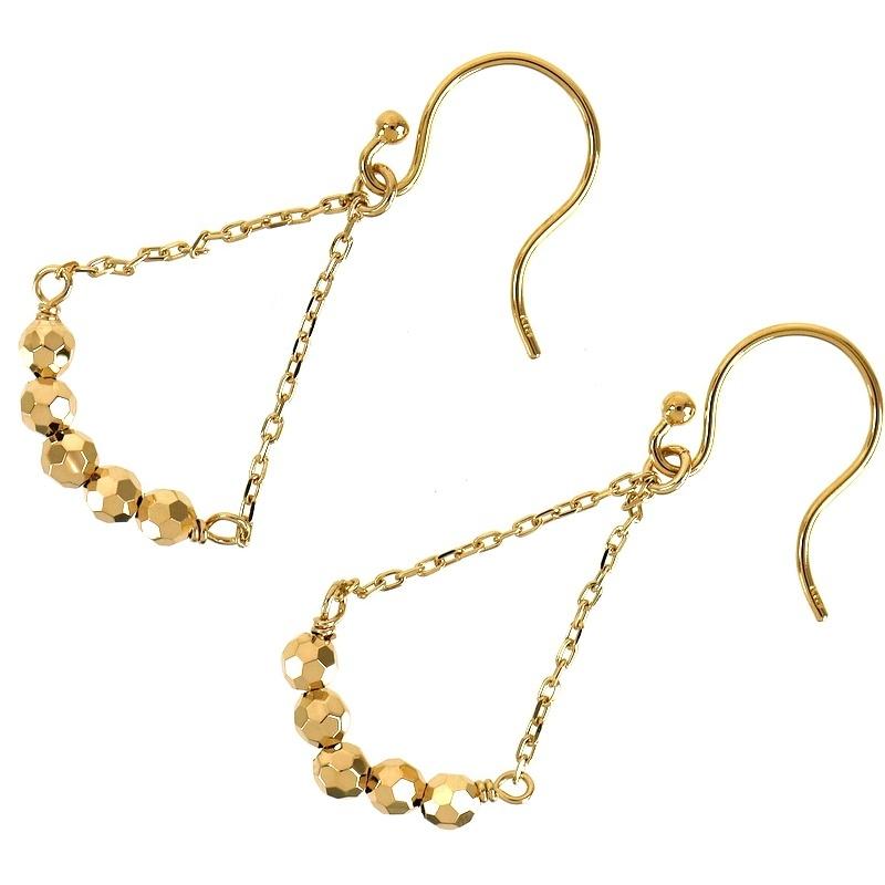 ピアス 18金 揺れる ミラーボール フックピアス K18YG 地金ピアス 天秤