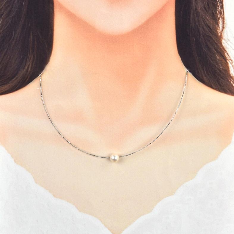 レディース k10WG 1粒ストーンネックレス 45cm