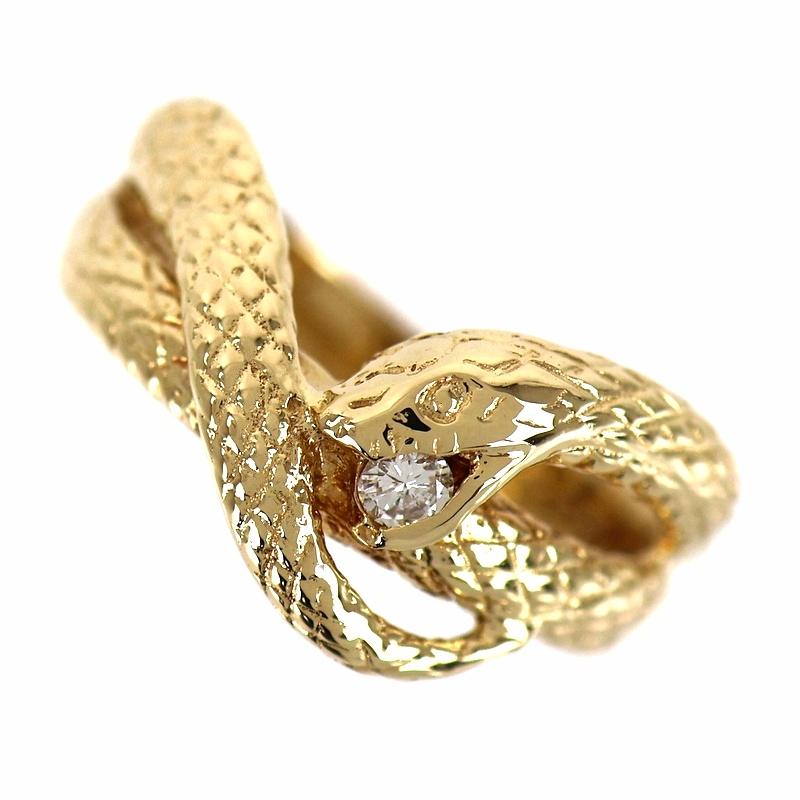 スネーク リング 13号 18金 K18YG ヘビ ダイヤ入り ジュエリー