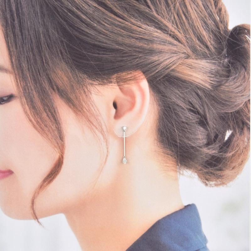 ピアス レディース ダイヤモンド 各0.28ct Pt900 バーデザイン