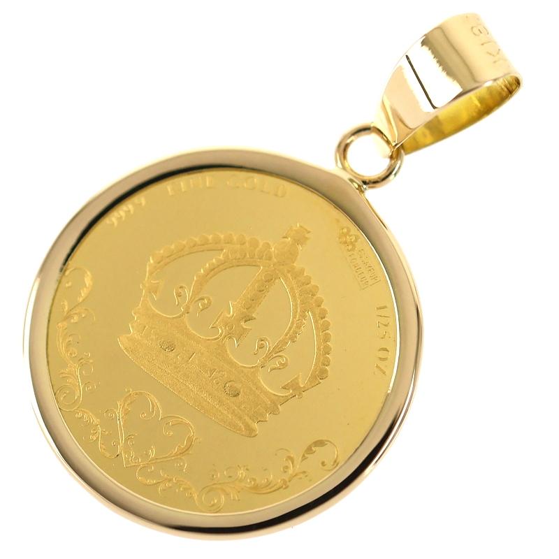 【24金×18金】クラウン ネックレストップ チャーム K24×K18 ペンダントトップ K24×K18YG クラウン金貨 1/25oz 1.5g イエロー