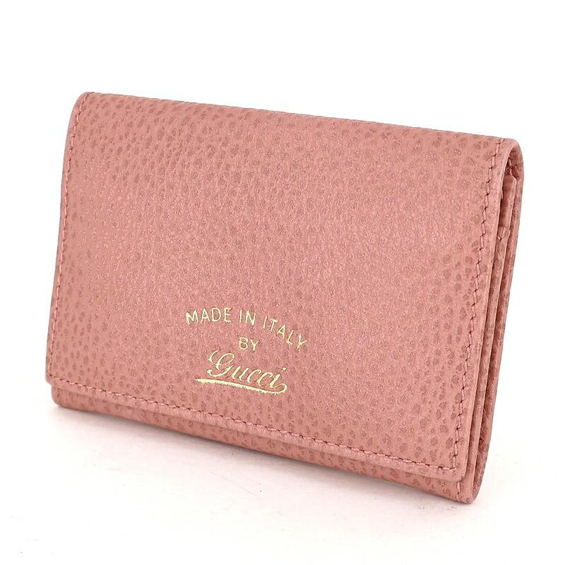 GUCCI（グッチ） カードケース 名刺入れ ピンク レザー 箔押しロゴ