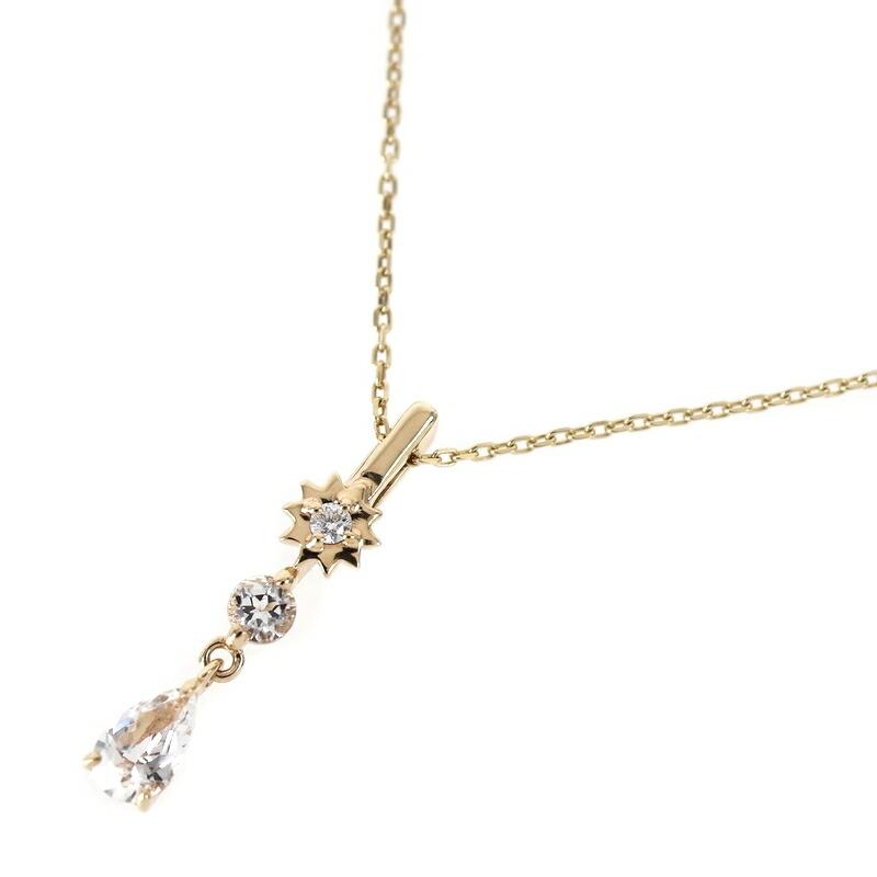 スタージュエリー 10金 ネックレス レディース 40cm ダイヤ 0.01ct 透明石 ドロップモチーフ 星モチーフ 1.2g デザインネックレス ジュエリー アクトワン_2