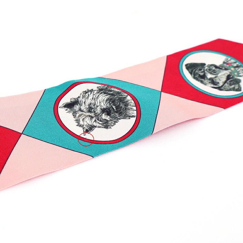 HERMES（エルメス） ツイリー 首輪と犬 シルク100% レッド系 タグ有り