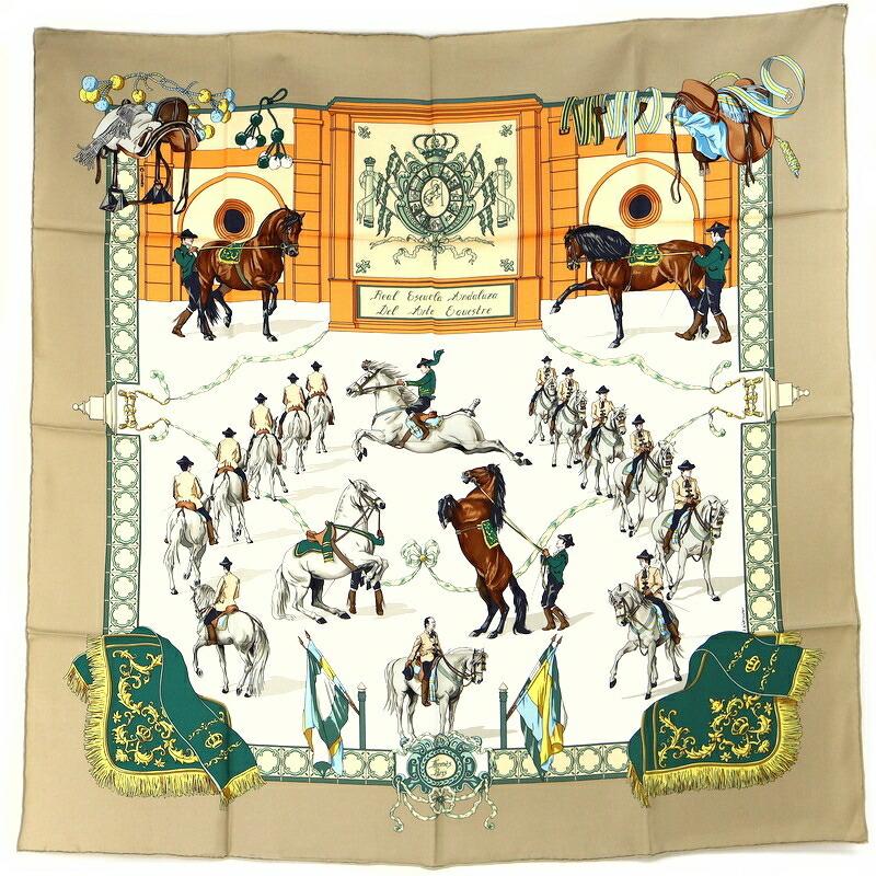 エルメス スカーフ カレ90 シルク Muba Moumtain ベージュ系 HERMES（エルメス） スカーフ レディース ベージュ系 カレ90 王立