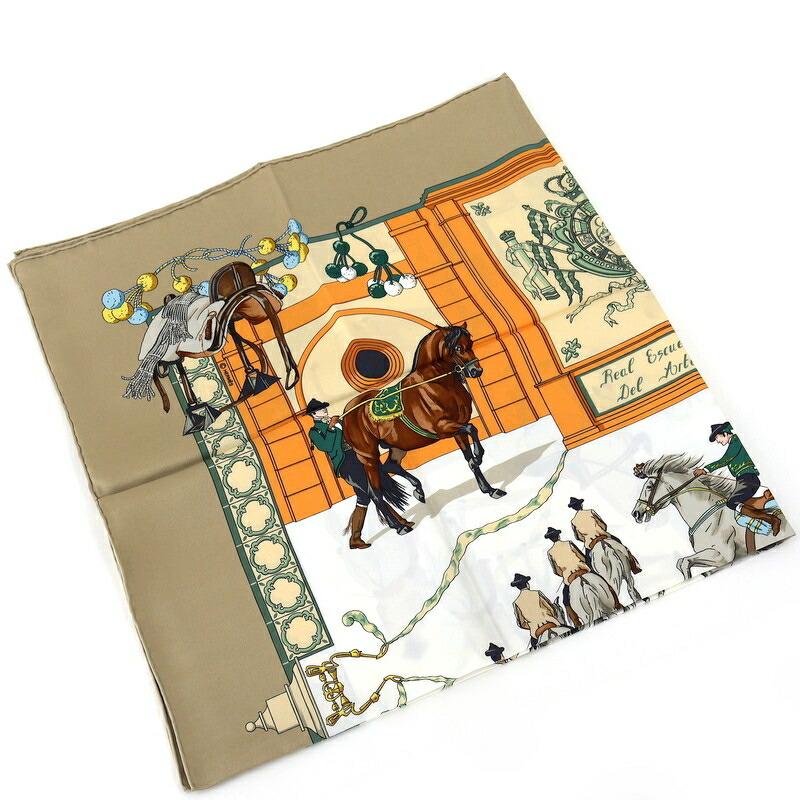 エルメス スカーフ カレ90 シルク Muba Moumtain ベージュ系 HERMES（エルメス） スカーフ レディース ベージュ系 カレ90 王立