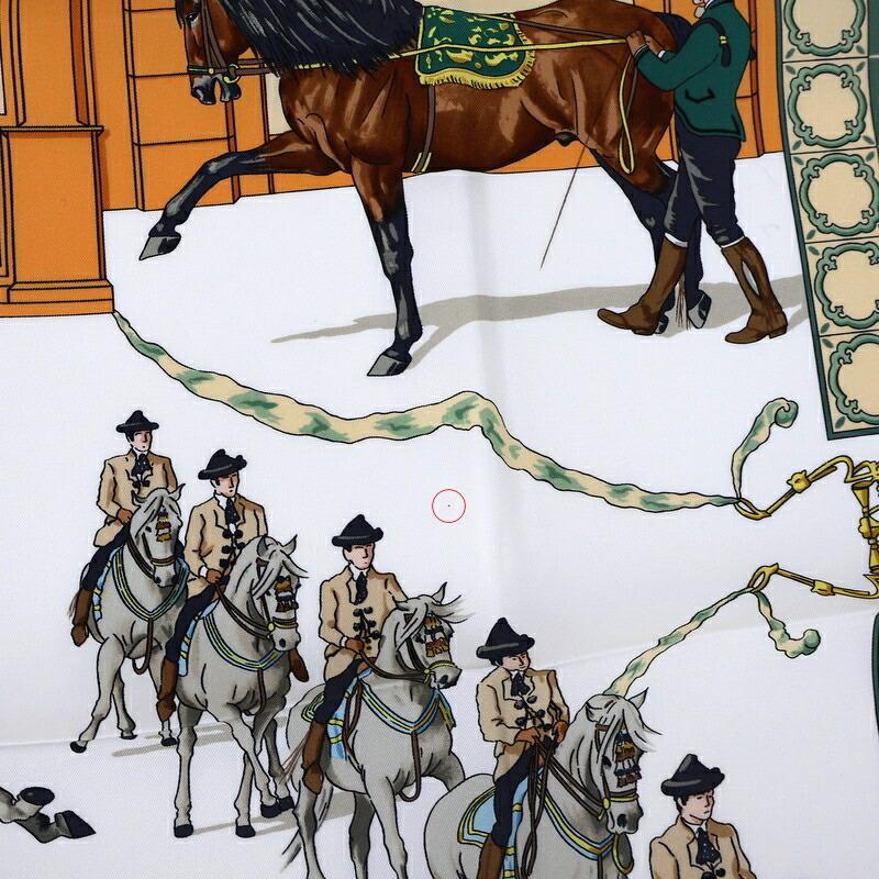 エルメス　カレ　90 シルクスカーフ 馬車と人々のイラスト HERMES（エルメス） スカーフ レディース ベージュ系 カレ90 王立