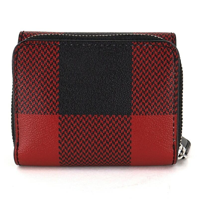 COACH（コーチ） 財布 レディース 三つ折り財布 チェック柄 レッド