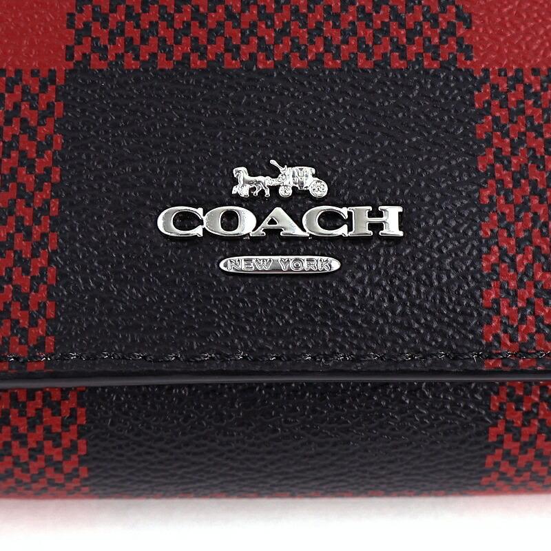 COACH（コーチ） 財布 レディース 三つ折り財布 チェック柄 レッド