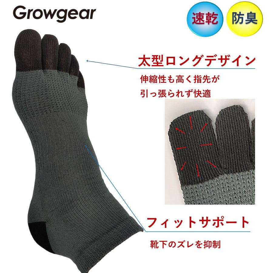 靴下5 GROWGEAR 高機能 5本指ソックス 1足 S/M/L 2色 アンクル丈 滑り止め