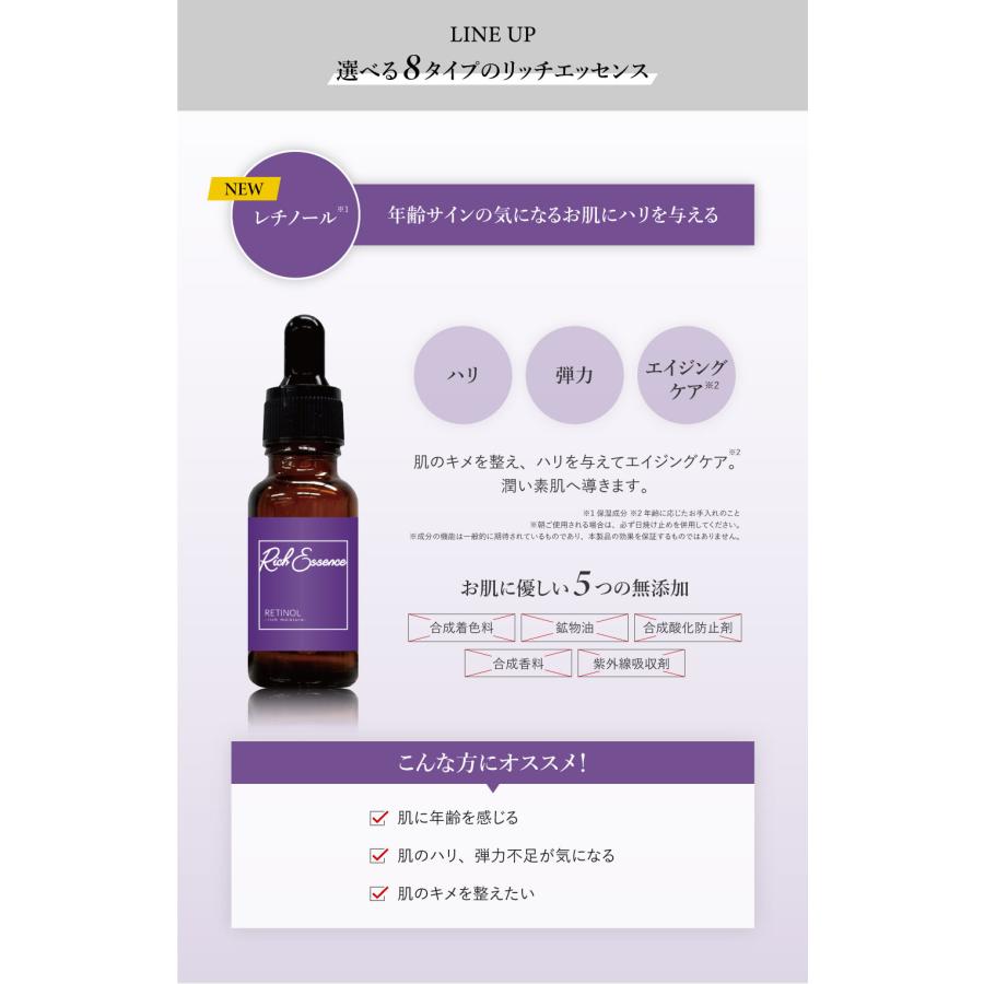 2個セット 高濃度 美容液 リッチエッセンス 20ml レチノール ナイアシンアミド ヒト幹細胞 シカ プロテオグリカン ビタミン ガラクトミセス 定形外 送料無料｜acuebshop｜06