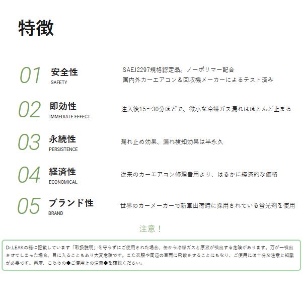 ドクターリーク Dr.Leak 蛍光剤 潤滑油 入り A/C エアコン 漏れ止め剤 10本 50g R134a専用 PAG対応 R-134a クールシール 日本製 PAGの画像