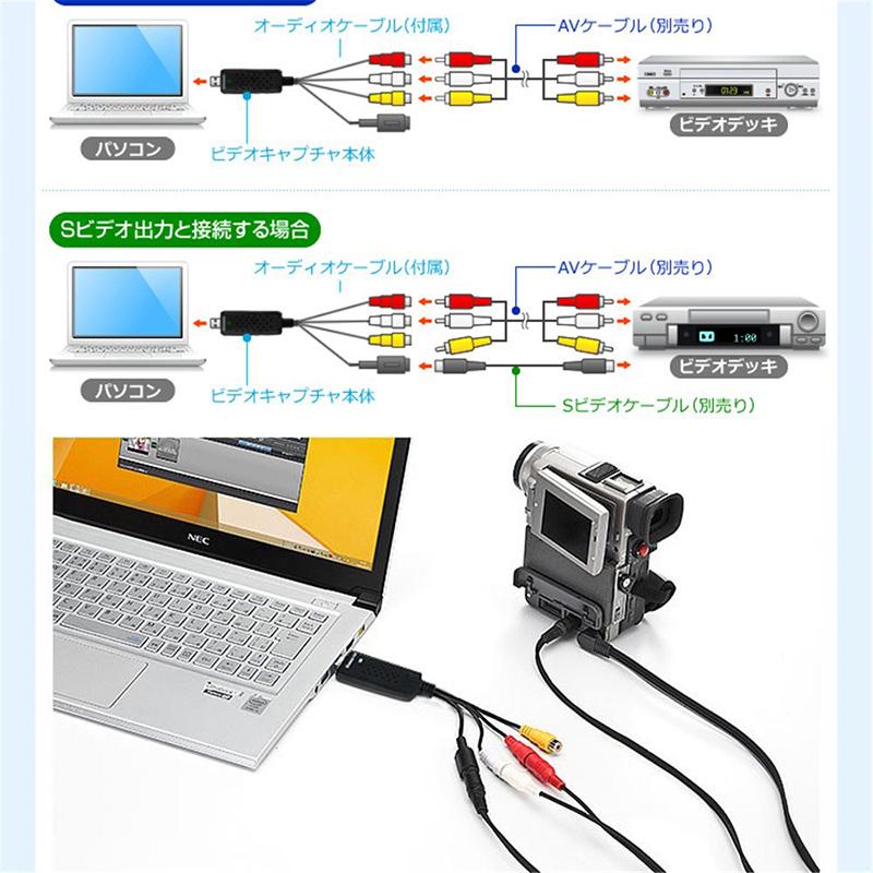 USB2.0接続 キャプチャーボード ビデオキャプチャー S端子 コンポジット端子 キャプチャーケーブル ビデオ DVD VHS ゲーム機 カメラ パ 送料無料｜ad-hitshop｜06