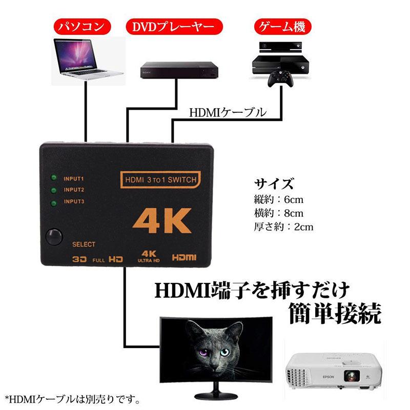 HDMI 切替器 分配器 3入力1出力 4K セレクター 1080p 3DフルHD対応 自動手 動切り替えリ リモコン HDTV Blu-Ray DV 送料無料｜ad-hitshop｜06