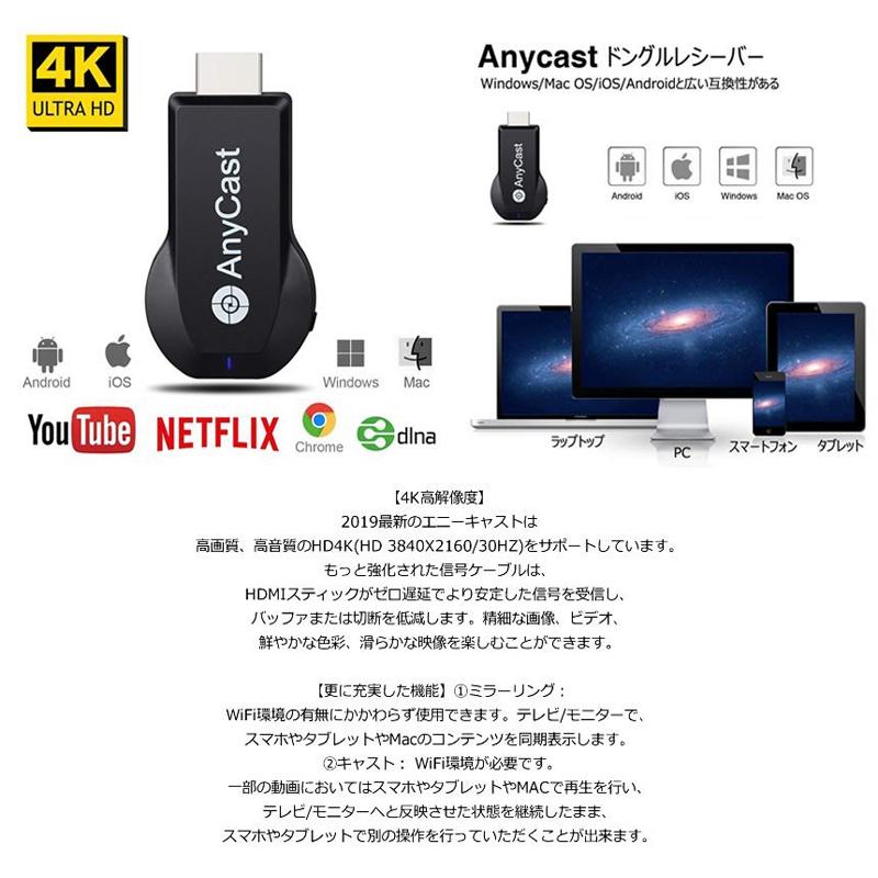 AnyCast 2.4G ワイヤレス ディスプレイアダプター 4K ドングル ドングルレシーバー ミラキャスト HDMI TVスティック Androi 送料無料｜ad-hitshop｜03