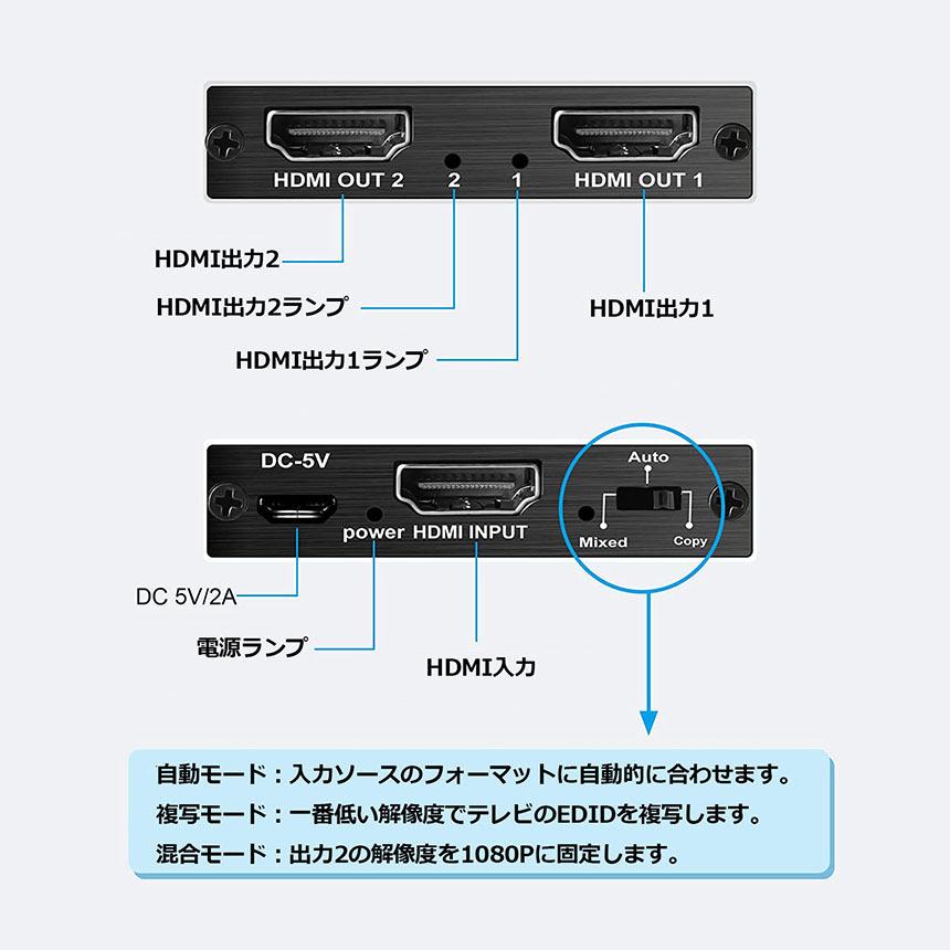 HDMI 分配器 スプリッター 4K@60Hz 1入力2出力 2画面 同時出力 アルミニウム 同じ画像の複製/ミラー、Xbox、PS5、Roku 対応 送料無料｜ad-hitshop｜06