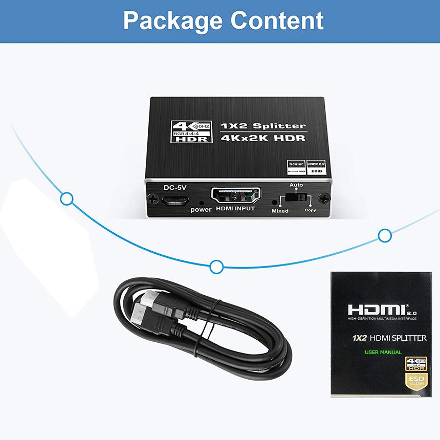 HDMI 分配器 スプリッター 4K@60Hz 1入力2出力 2画面 同時出力
