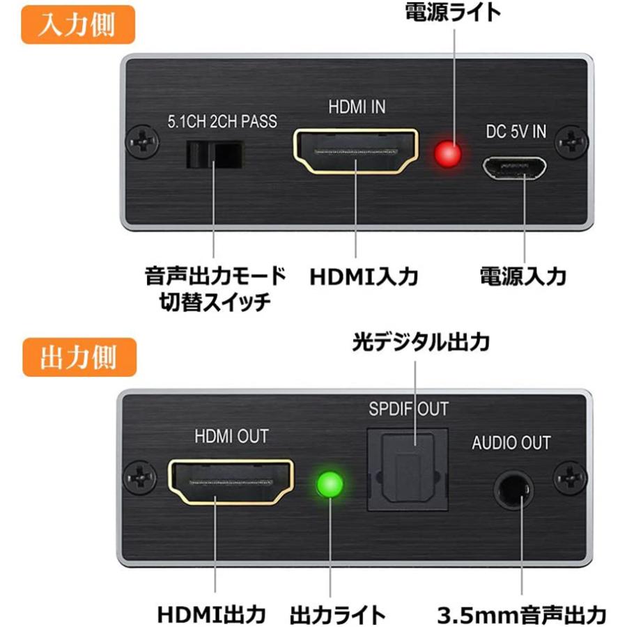 HDMI音声分離器 4K30Hz 光デジタル 3.5mmステレオ音声出力 デジタルオーディオ サウンド分離 光デジタル アナログステレオ出力 送料無料｜ad-hitshop｜06