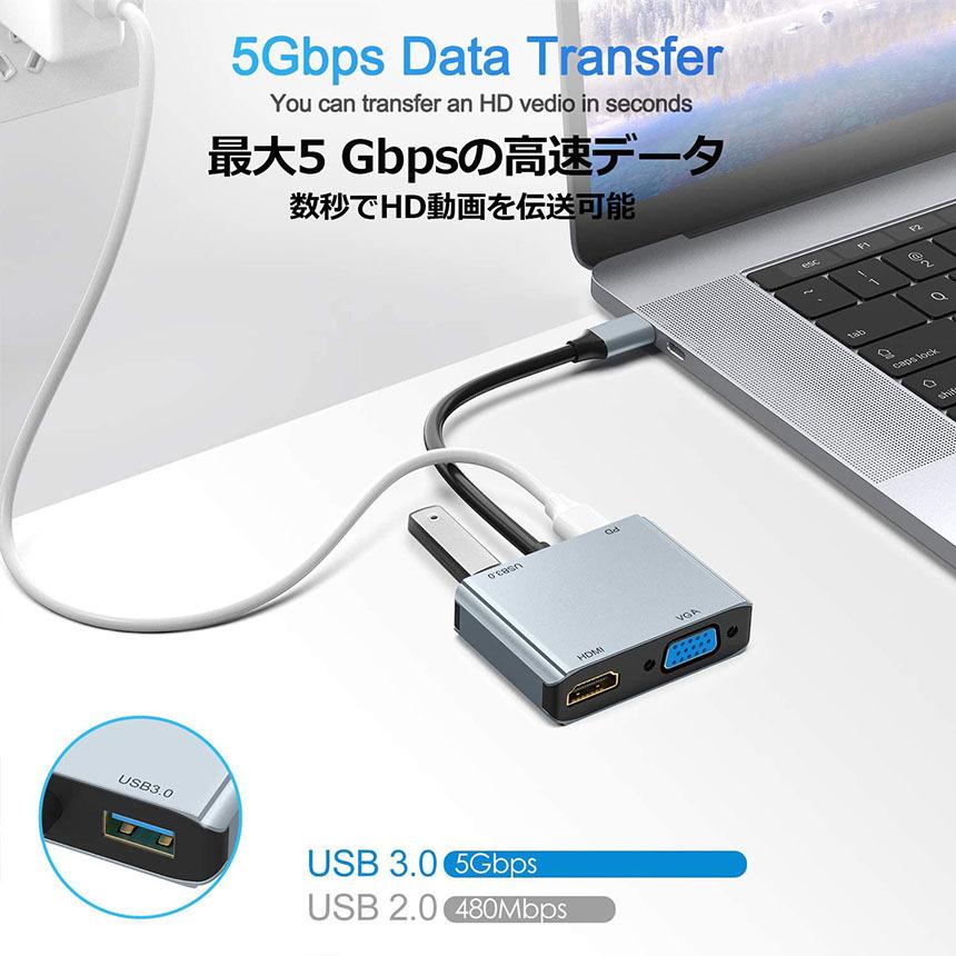 USB C ハブ USB Type C HDMI 変換アダプター Switch対応 4K@30Hz HDMI 1080P Thunderbolt 3互 送料無料｜ad-hitshop｜08