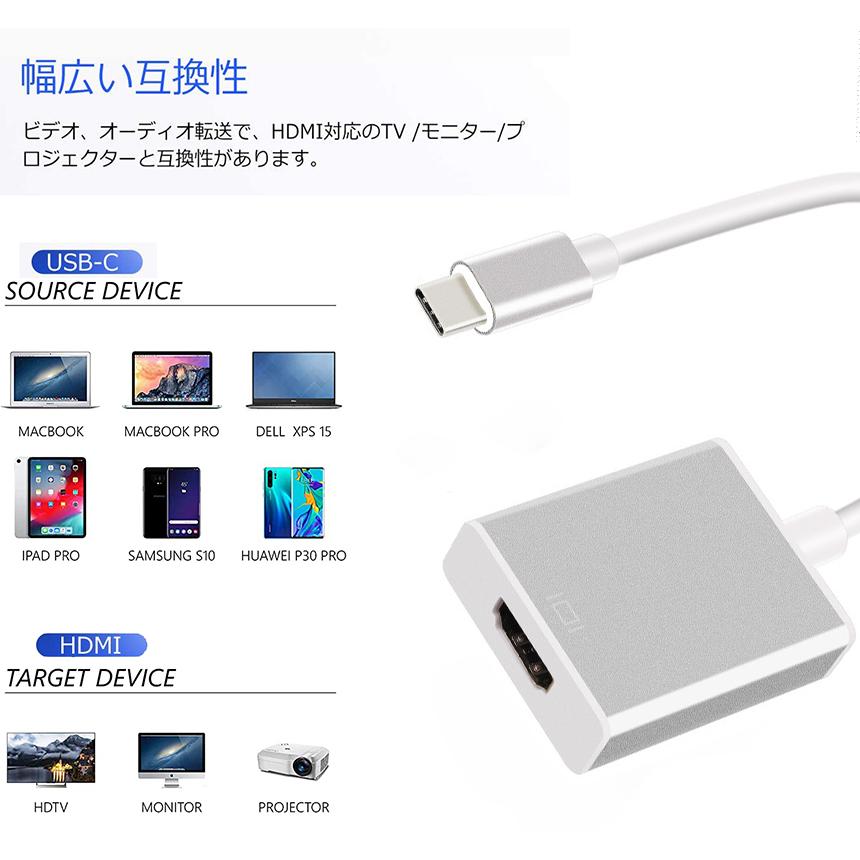 USB Type C to HDMI 変換アダプタ HDMI交換コネクター 変換ケーブル 4K