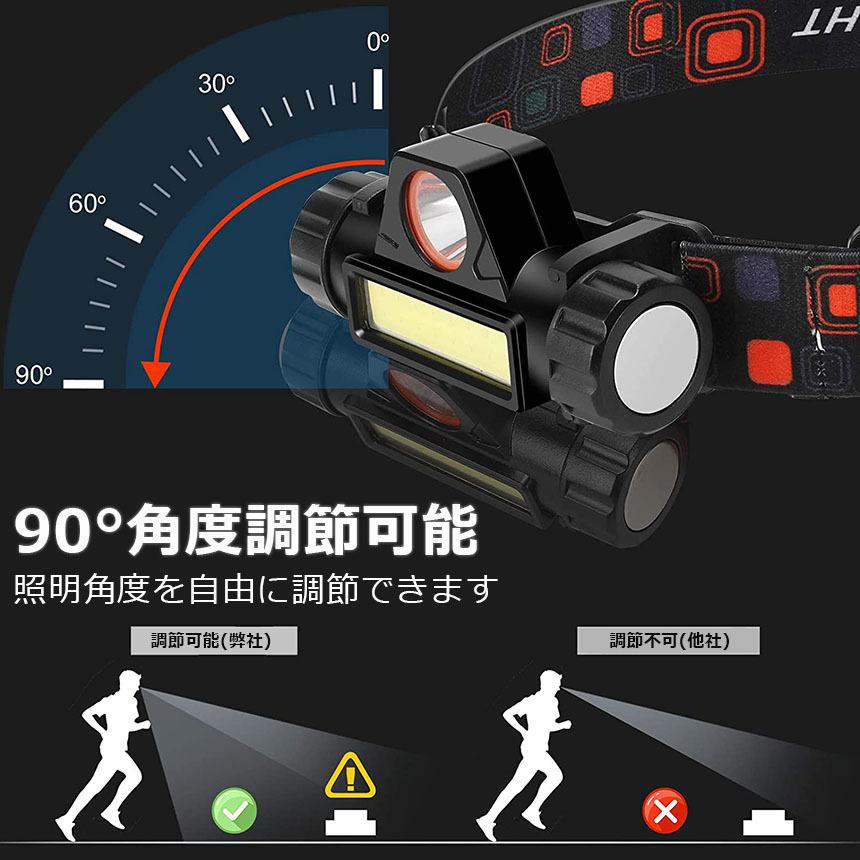 ヘッドライト 4個セット 充電式 LEDヘッドライト LED ヘッドランプ COB作業灯 磁気付き USB充電式 軽量 防水 照射角度90°調節 送料無料｜ad-hitshop｜04