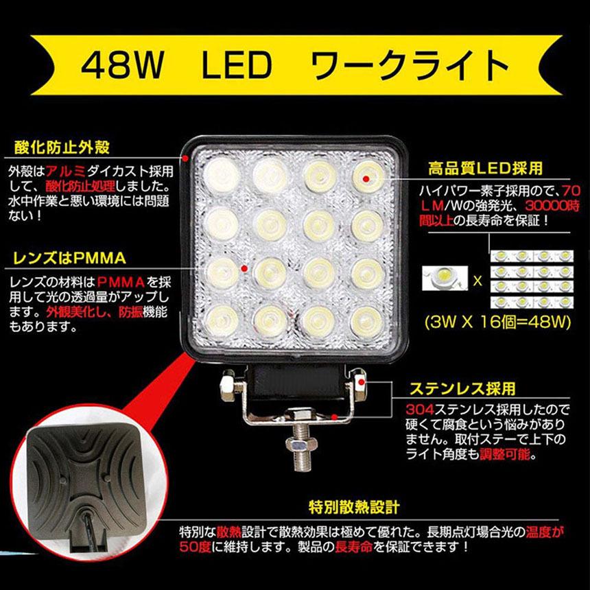 作業灯 LED ワークライト 2個セット 48W 12v/24v兼用 防水防塵 夜釣り