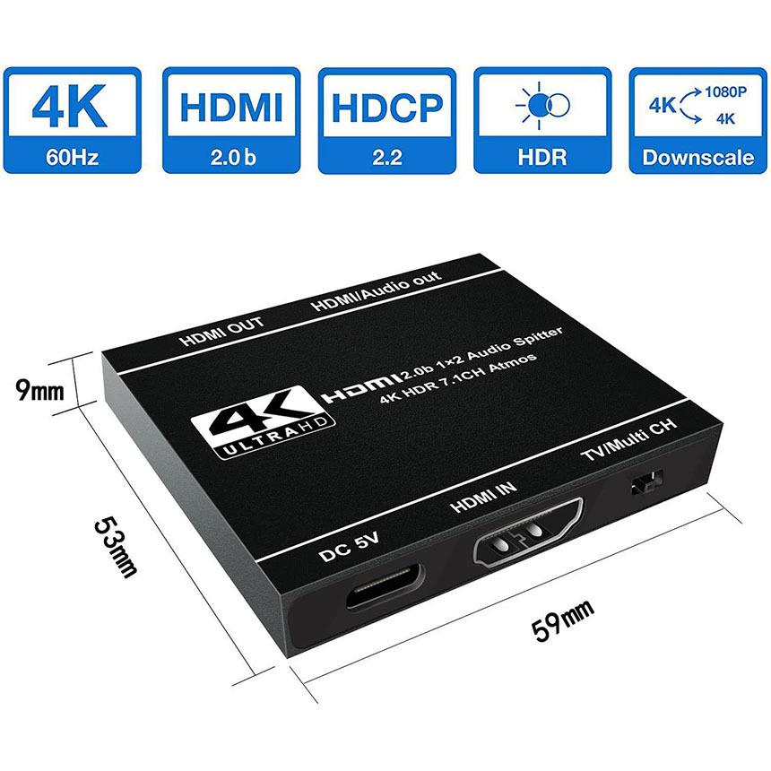 HDMI スプリッター 分配器 1x2 4K 60Hz デュアルモニター用 HDR Dolby