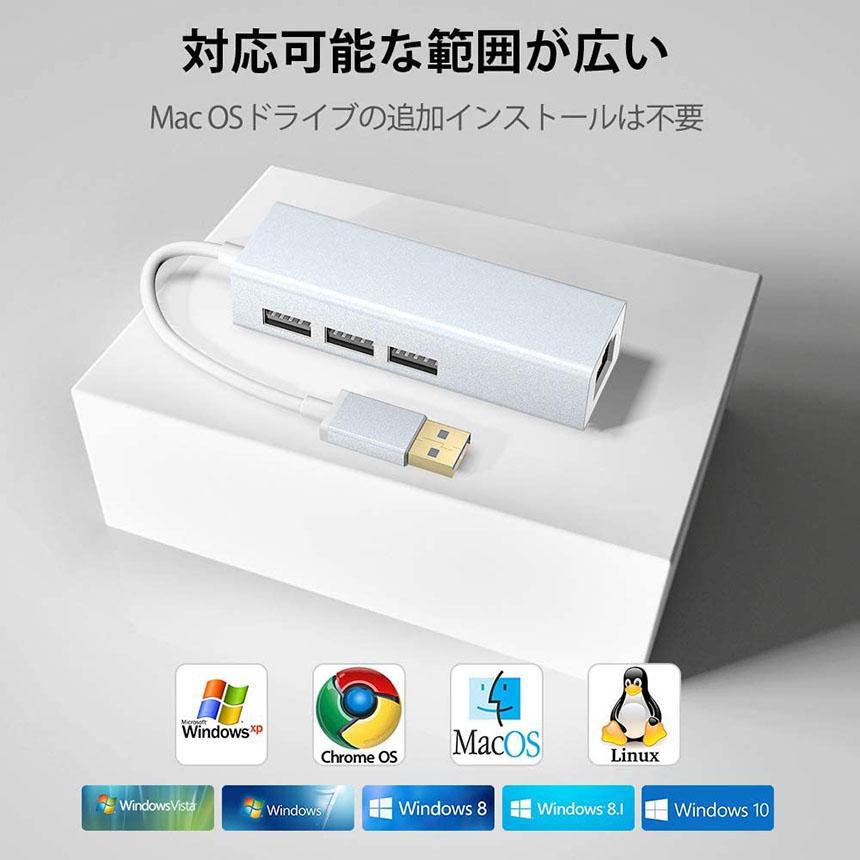 USB lan 変換アダプタ USB2.0 ハブ LAN ポート 有線LANアダプタ 有線LAN RJ45 変換 USB 3ポート LANポート 100Mbps イーサネット 高速 lanアダプタ｜ad-hitshop｜07