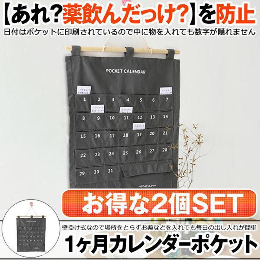 カレンダーポケット ウォールポケット 1ヶ月 壁掛け式 2個セット 収納