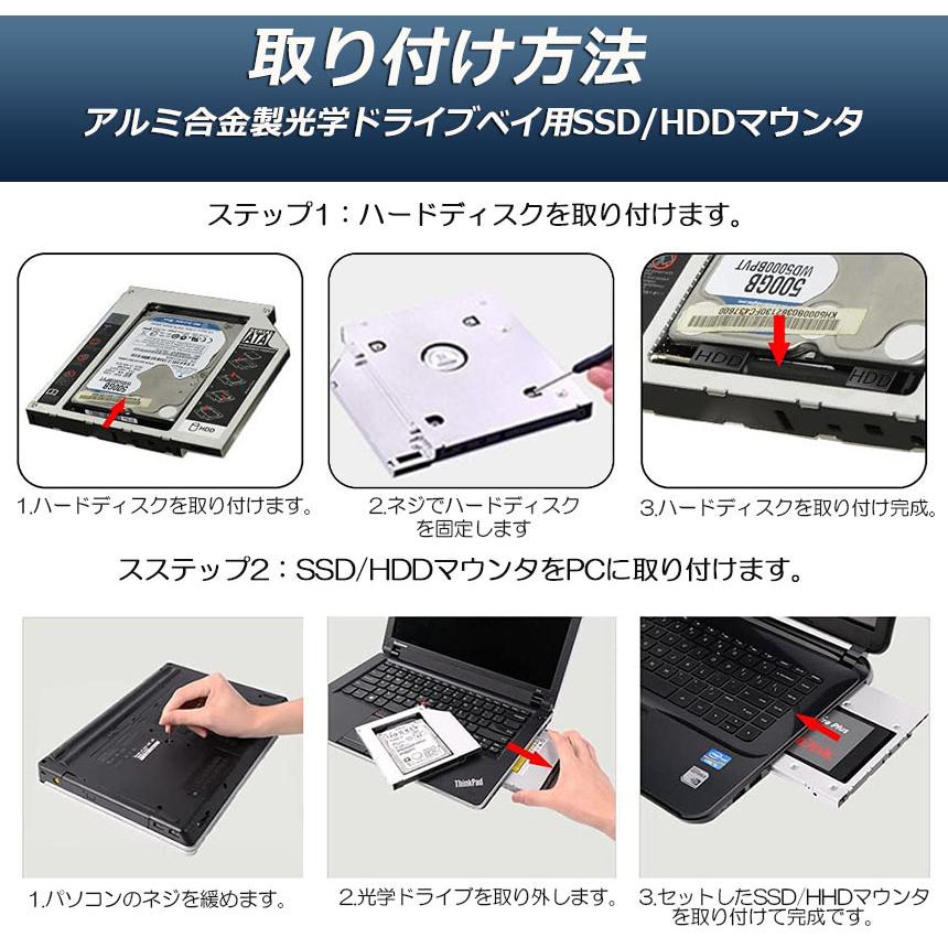 光学ドライブ HDD SSD 置き換え セカンドHDDアダプター 2個セット 9.5