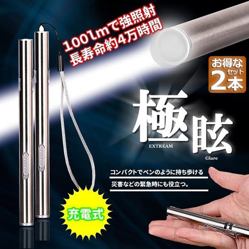 ペンライト led 懐中電灯 USB充電式 2本セット ハンディライト USB