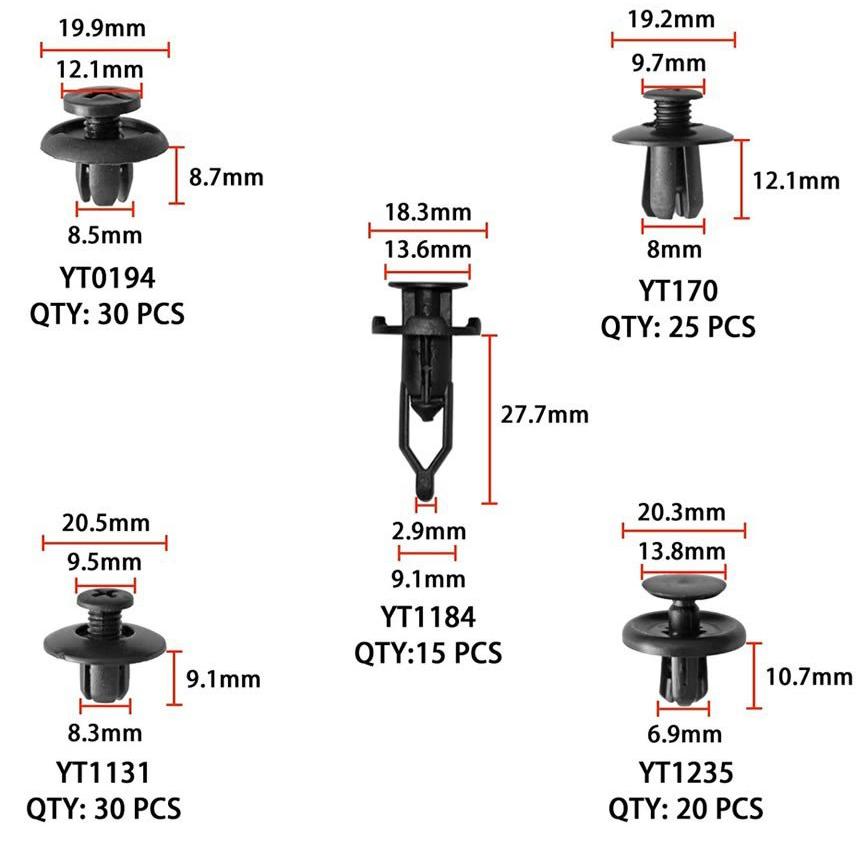 リベット プラスチック製リベット 22種類 635個 リムクリップ バンパークリップ 汎用 パネルはがし脱着工具 固定用 車用 送料無料｜ad-hitshop｜04