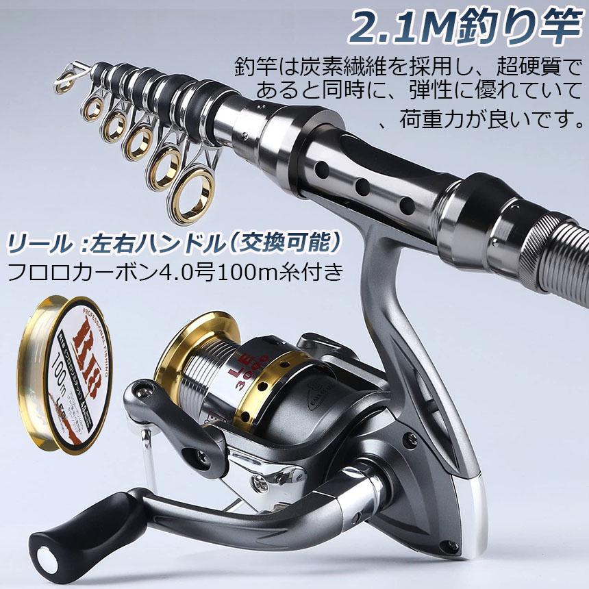 釣りセット 初心者 2セット 釣り竿セット 2.1m 炭素伸縮ロード