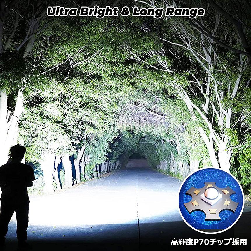 LED懐中電灯 USB充電式 LCD表示 IP67防水 ズーム機能付 懐中電灯 XHP70 強力 防水 USB充電式 電池式 LCD残量表示 ズーム機能 5