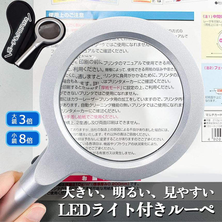 拡大鏡 ルーペ LED ライト付き ハンドルーペ 倍率8倍 3倍 虫眼鏡