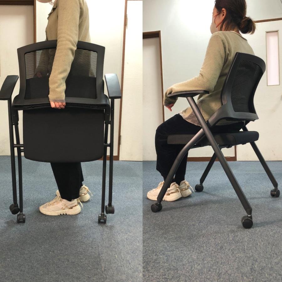 折りたたみ椅子 完成品 4脚セット 折りたたみチェア 背付き キャスター