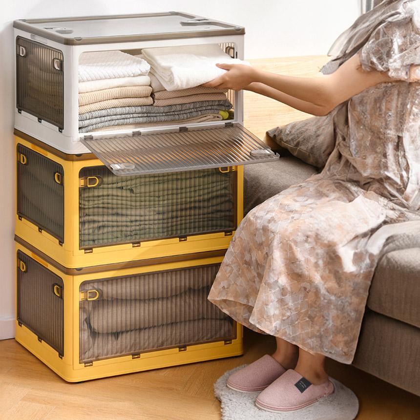 収納ボックス 5面開閉 蓋付き Mサイズ 4個セット 3カラー キャスター