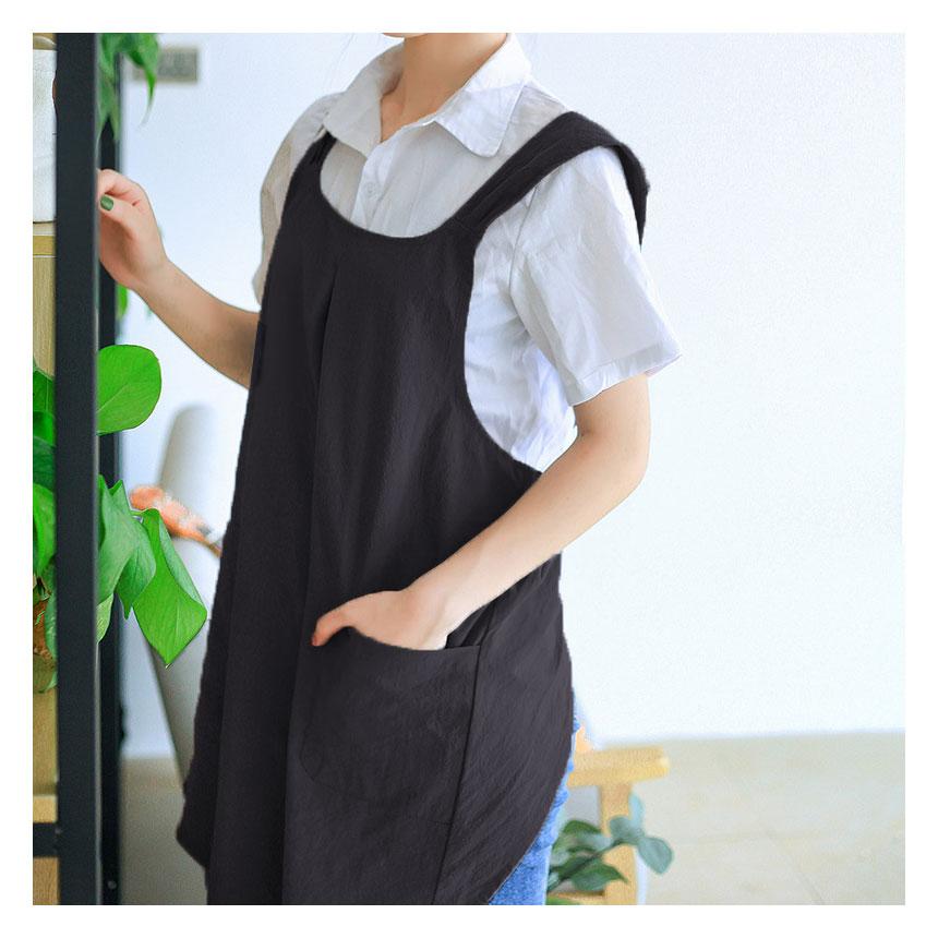綿麻エプロン ラウンドネックエプロン 2枚セット ワンピースエプロン